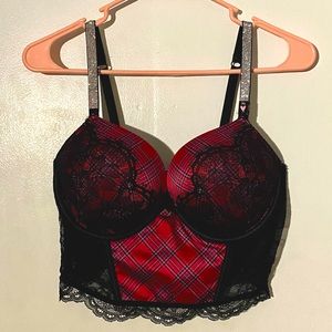 Victoria Secret Plaid bustier/bra 34D shine strap push up